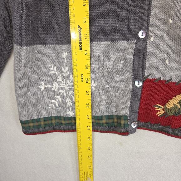 Orvis Sweater Cardigan Womens Large Duck Holiday Christmas Grannycore Snowflake - Picture 5 of 10